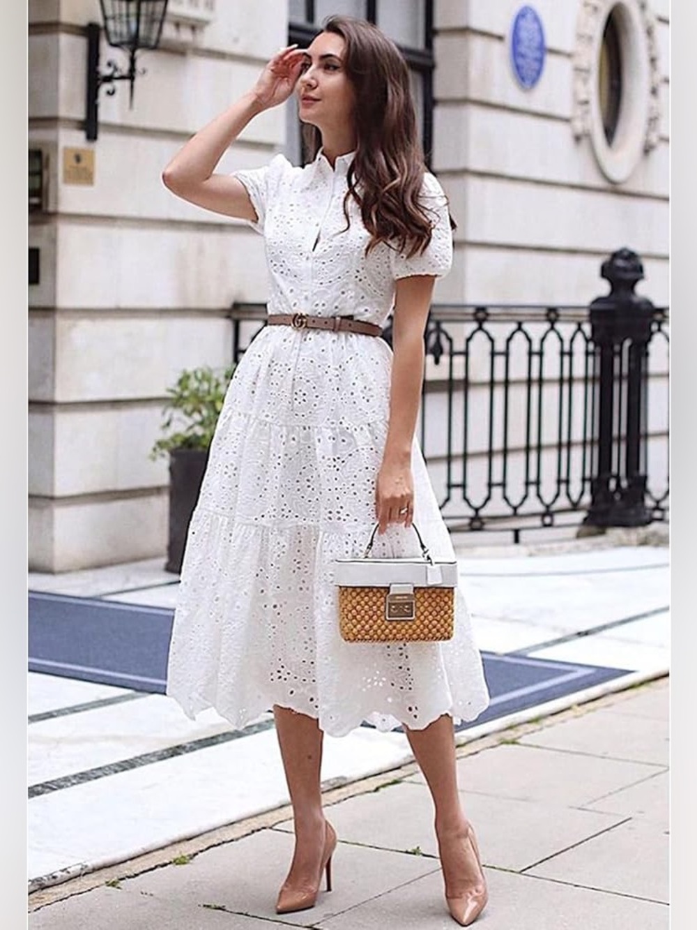 CHICWISH Women Short Sleeves Cotton Midi Dress Crochet Collar Embroidered size M
